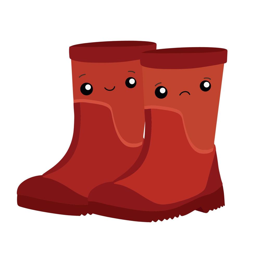 Rubber boots with emoticons. Boots in the power of kawaii. Vector illustration.