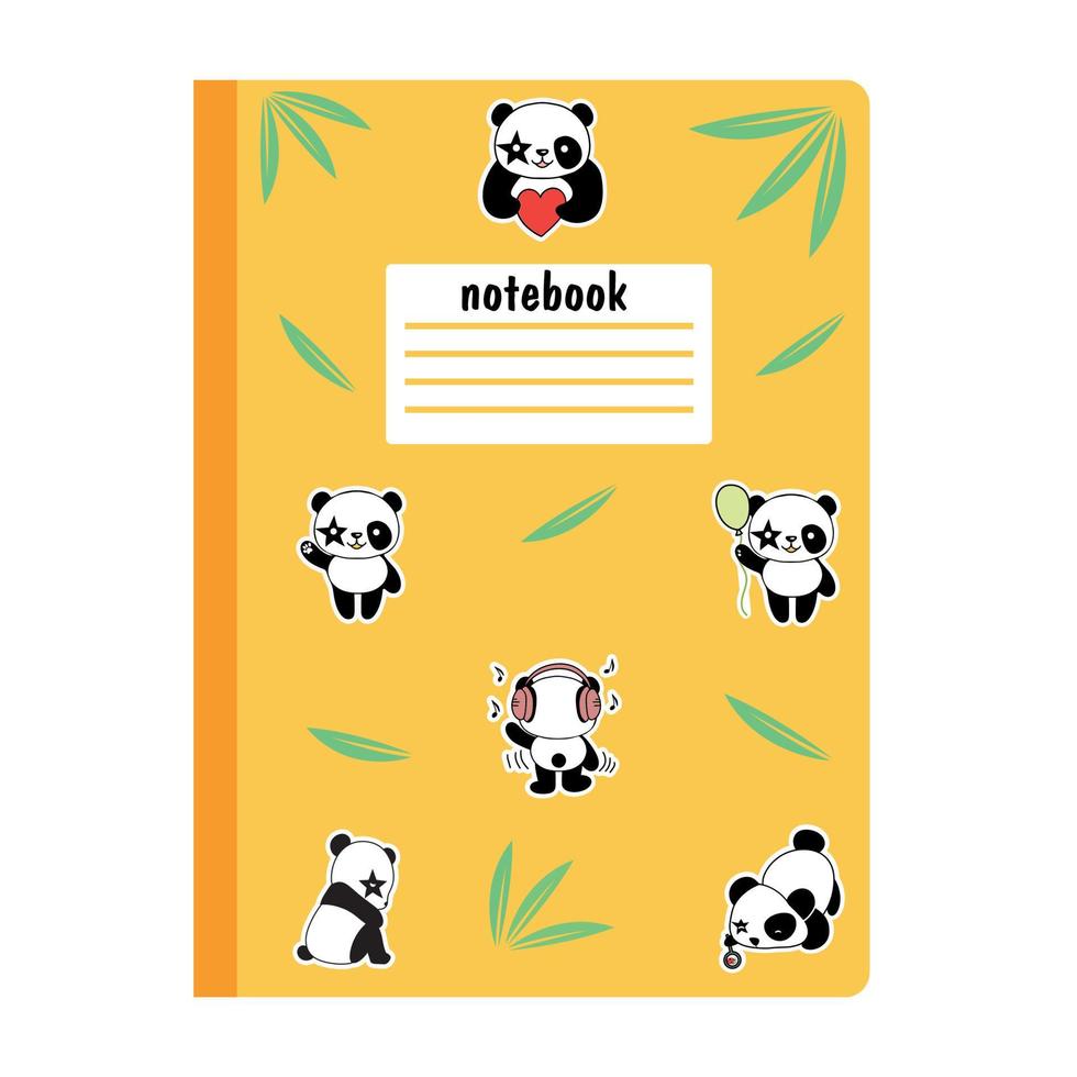 A school notebook with a friendly cute panda. Vector illustration
