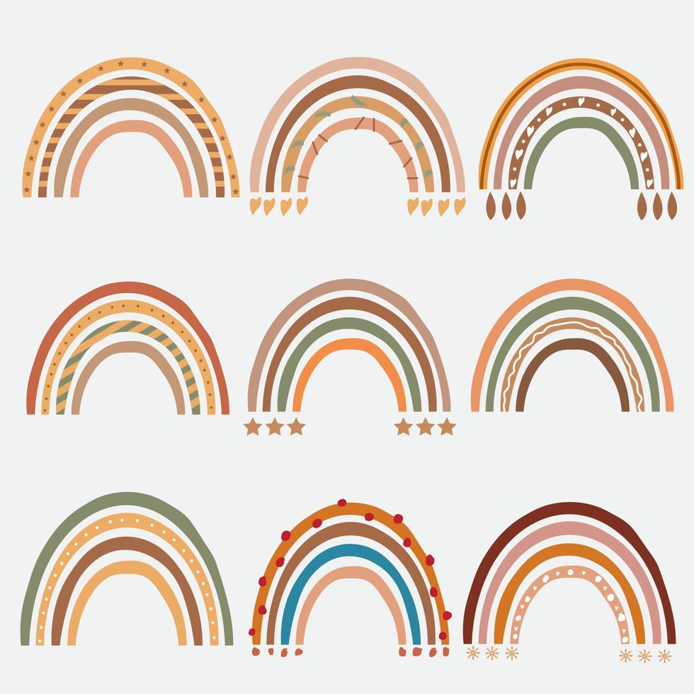 conjunto de lindos arco iris en un color pastel de estilo simple para vector de cartel boho