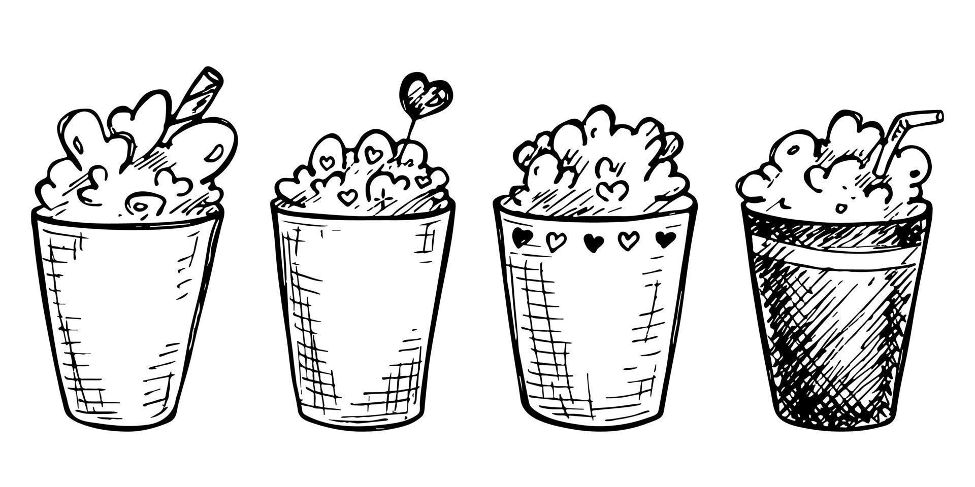 Cute milkshake illustration. Simple cup clipart. Pretty drink doodle set vector