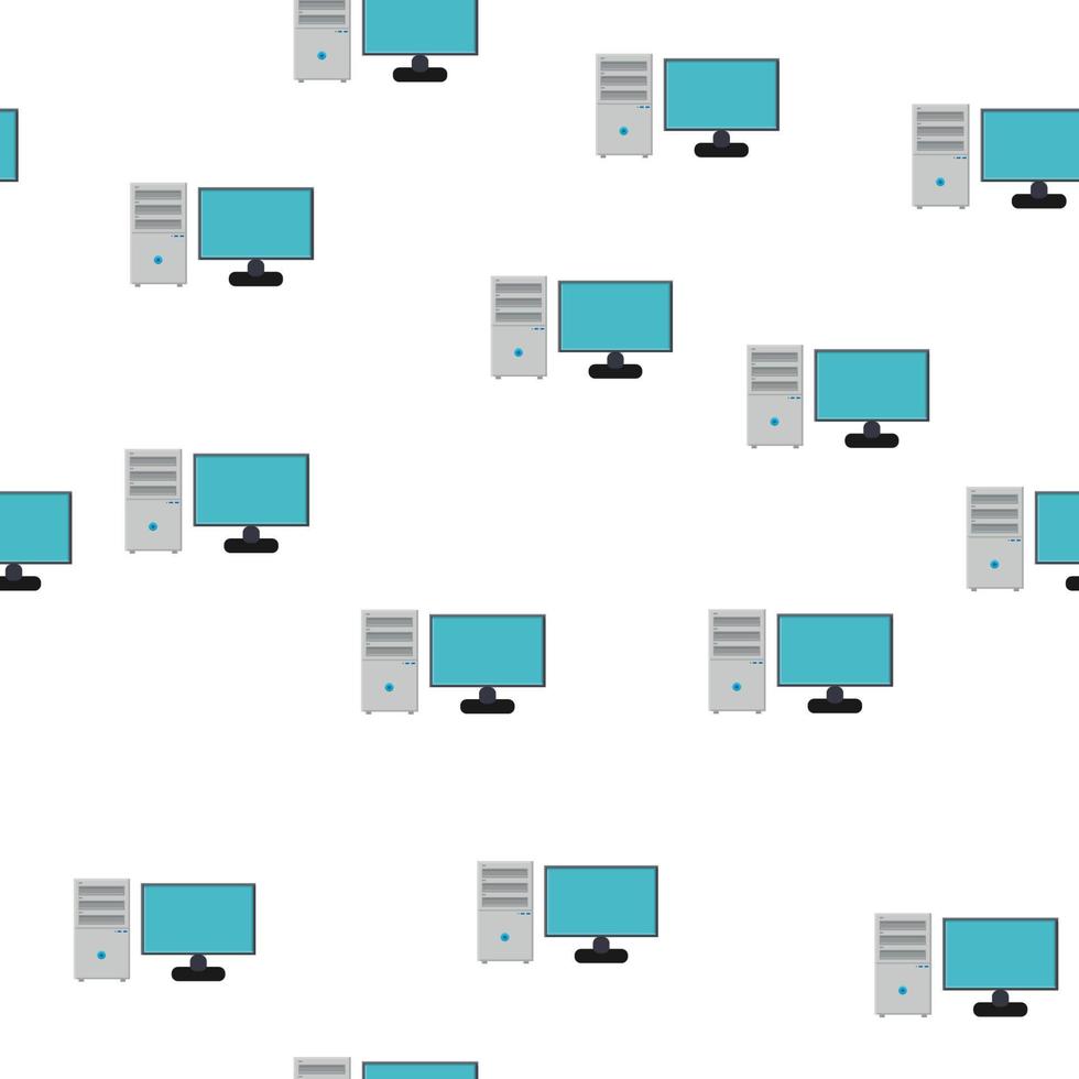 Seamless pattern, texture of modern powerful digital office computers with a monitor and a rectangular system unit, technology isolated on a white background vector