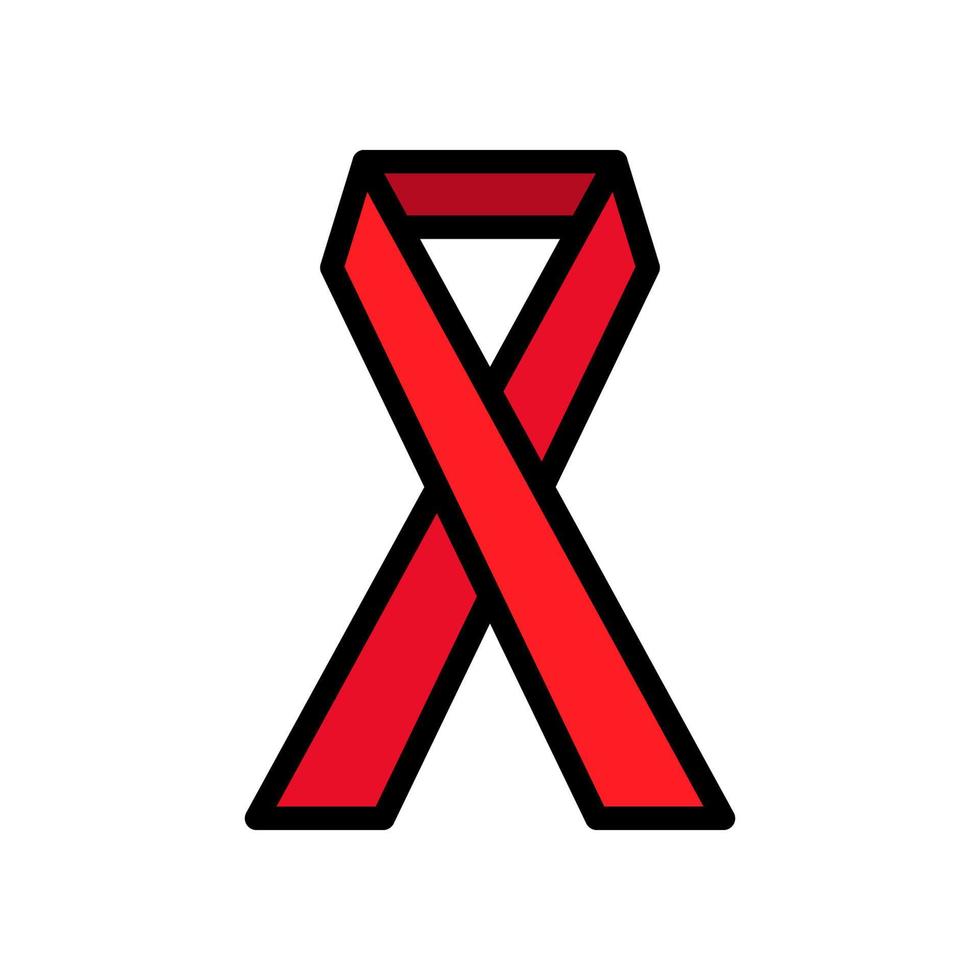 Medical red ribbon - the symbol of the fight against AIDS, a simple icon on a white background. Vector illustration