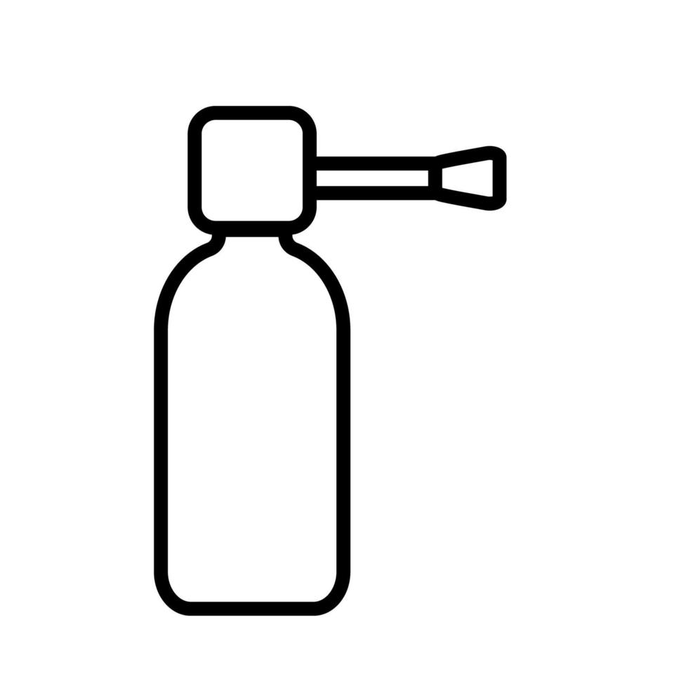 A small medical pharmacetic spray in a jar with a tube for the treatment of diseases of the nose and throat, a simple black and white icon on a white background. Vector illustration