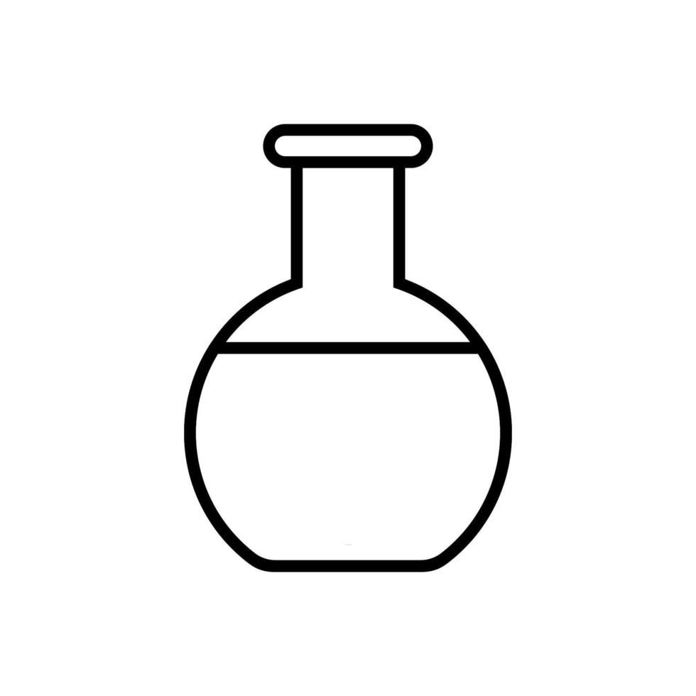 Medical research glass beaker, flask, test tube for research in the laboratory, the study of scientific drugs, a simple black and white icon on a white background. Vector illustration