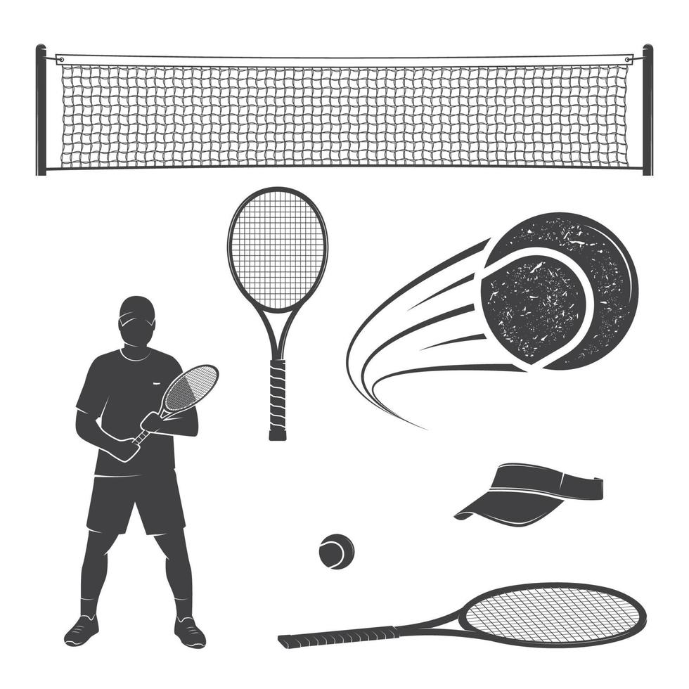 Set of tennis equipment silhouettes. vector