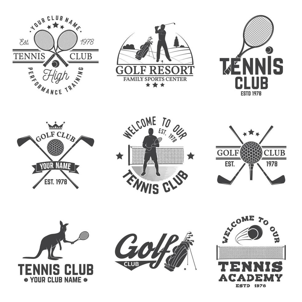 conjunto de club de golf, concepto de club de tenis. ilustración vectorial vector