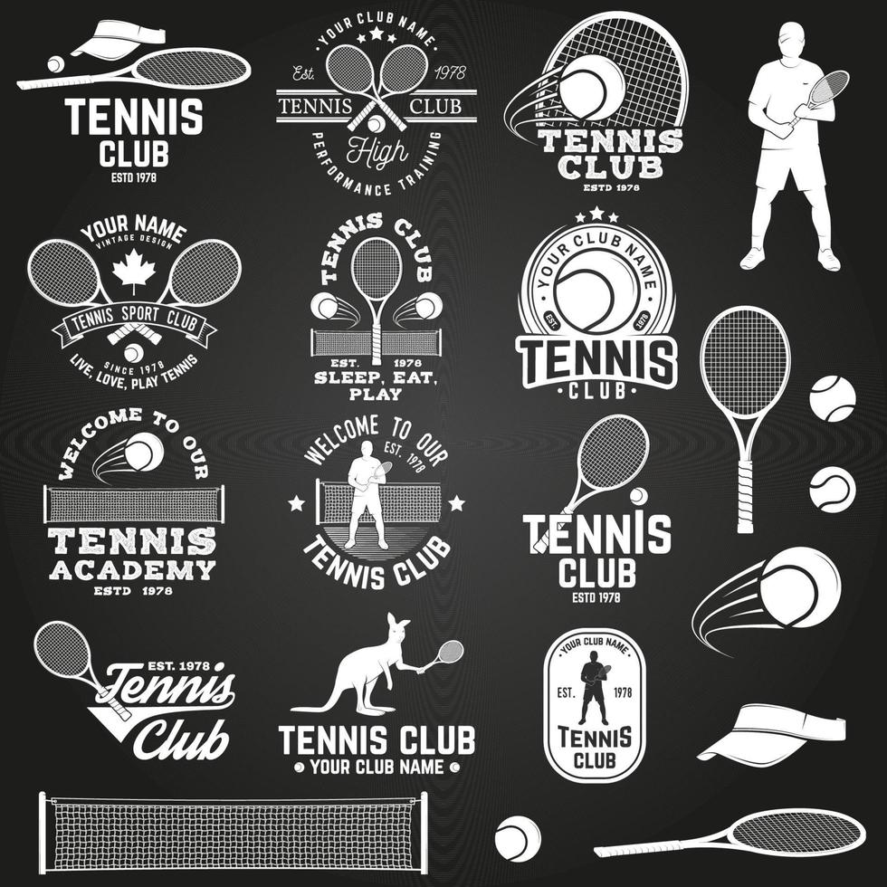 Set of Tennis club badges with design element. Vector illustration.