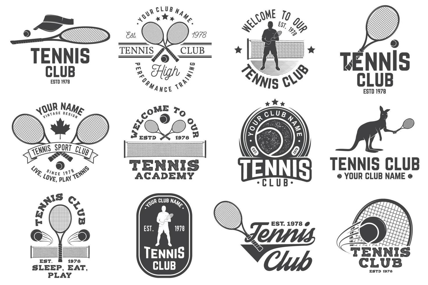 conjunto de insignias del club de tenis vector