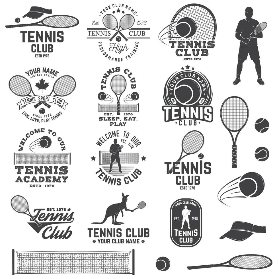 conjunto de insignias del club de tenis con elemento de diseño. ilustración vectorial vector