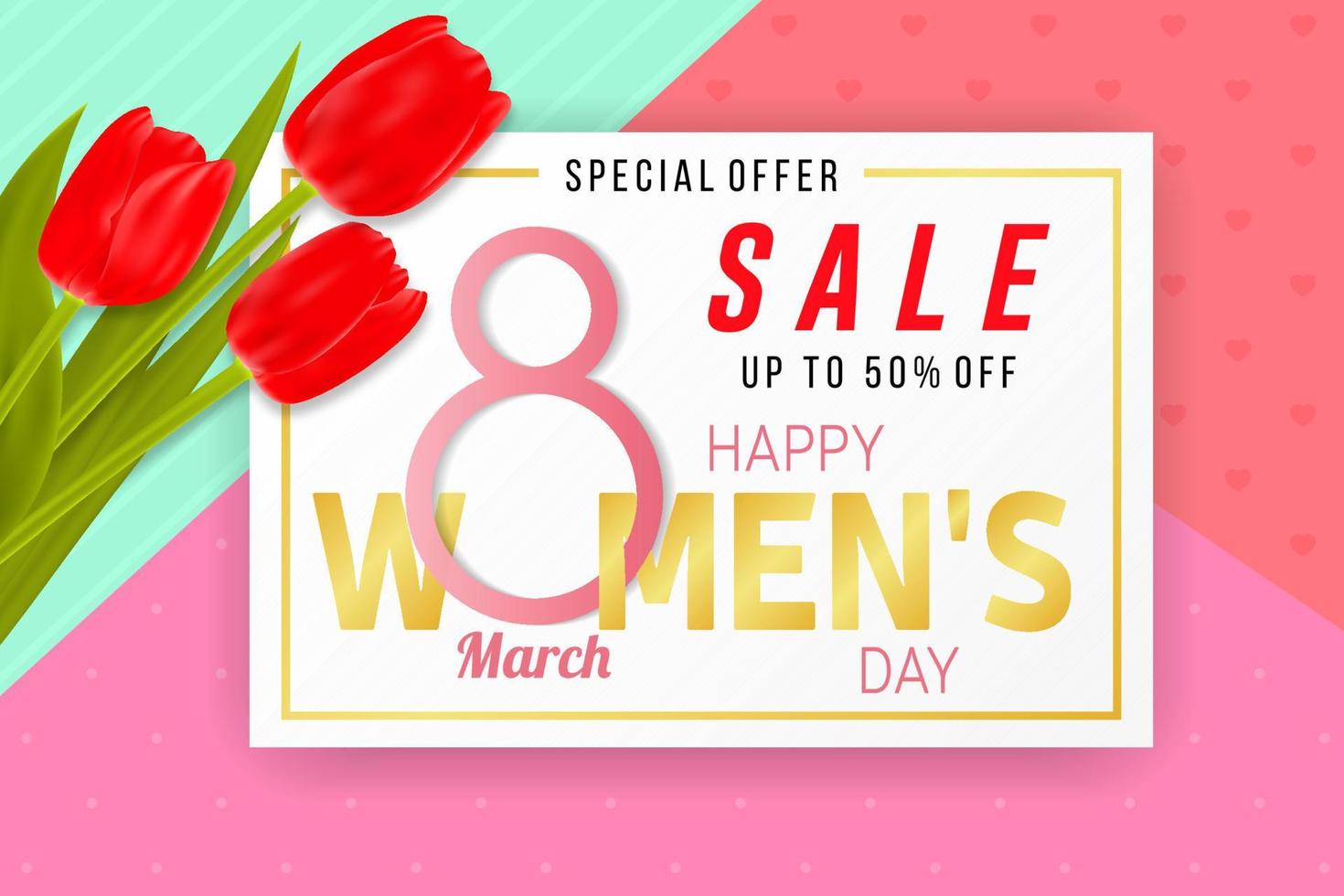 Happy Womens Day sale background with tulips. vector