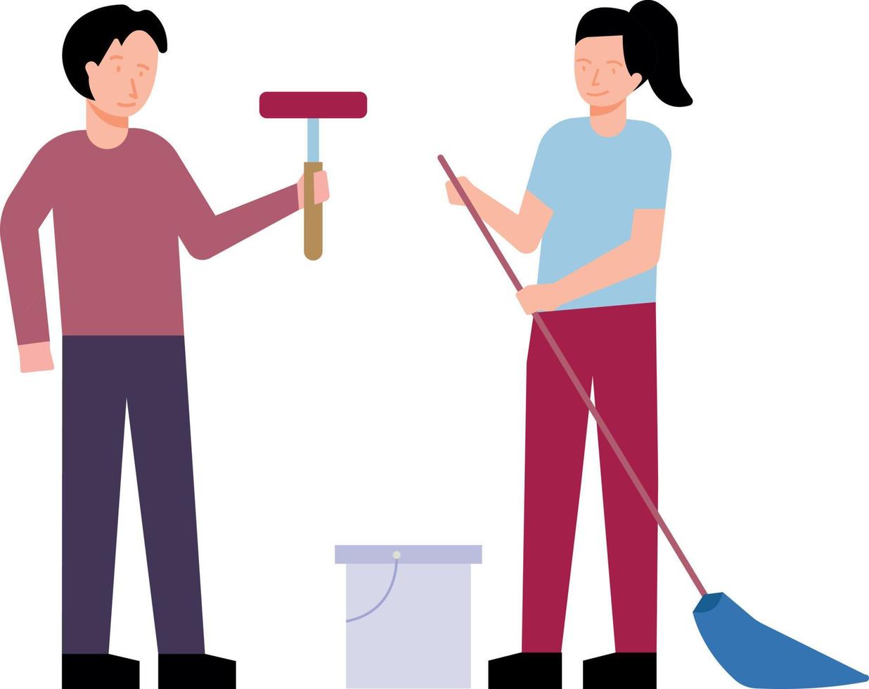 un niño y una niña están limpiando la casa. vector