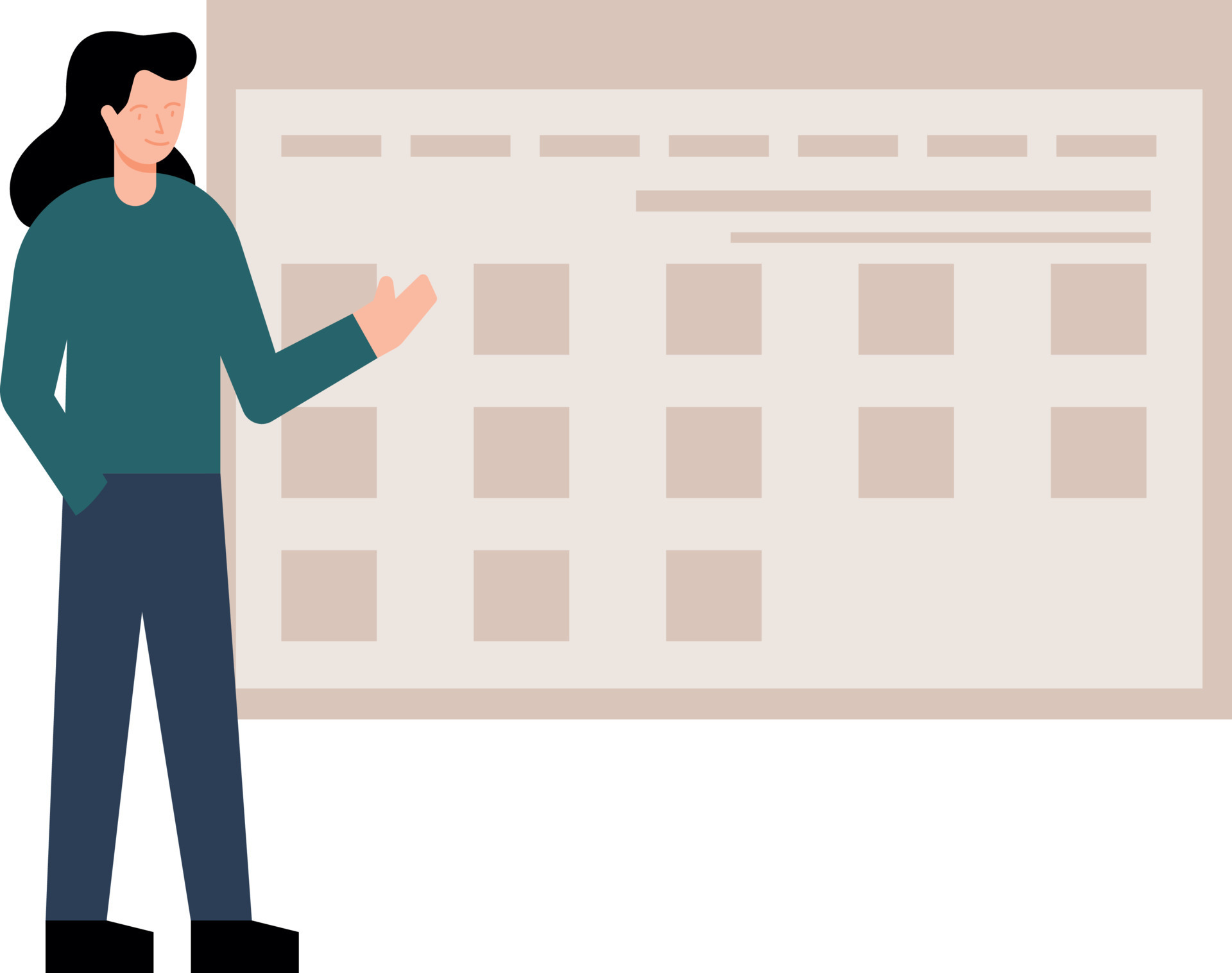 The girl is looking at the calendar. 13275599 Vector Art at Vecteezy