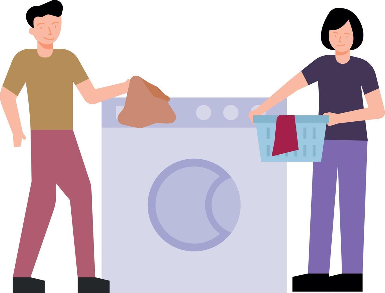 A boy and a girl are washing clothes. vector