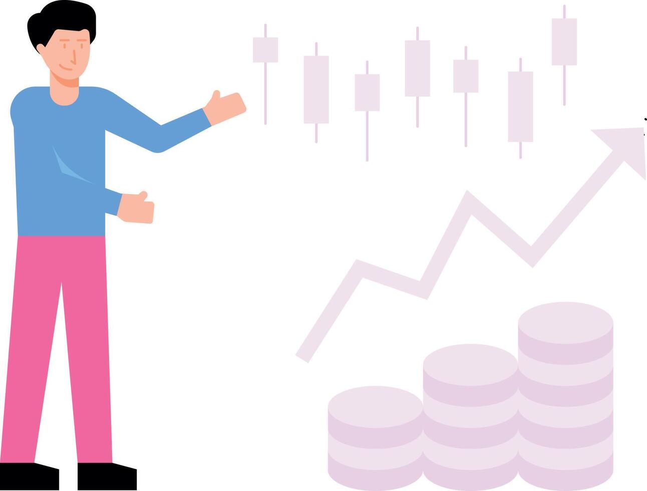 el niño está mostrando el aumento en el mercado de valores. vector