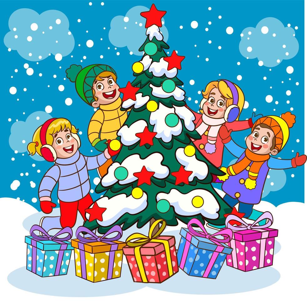 Children Celebrating New Year And Christmas vector