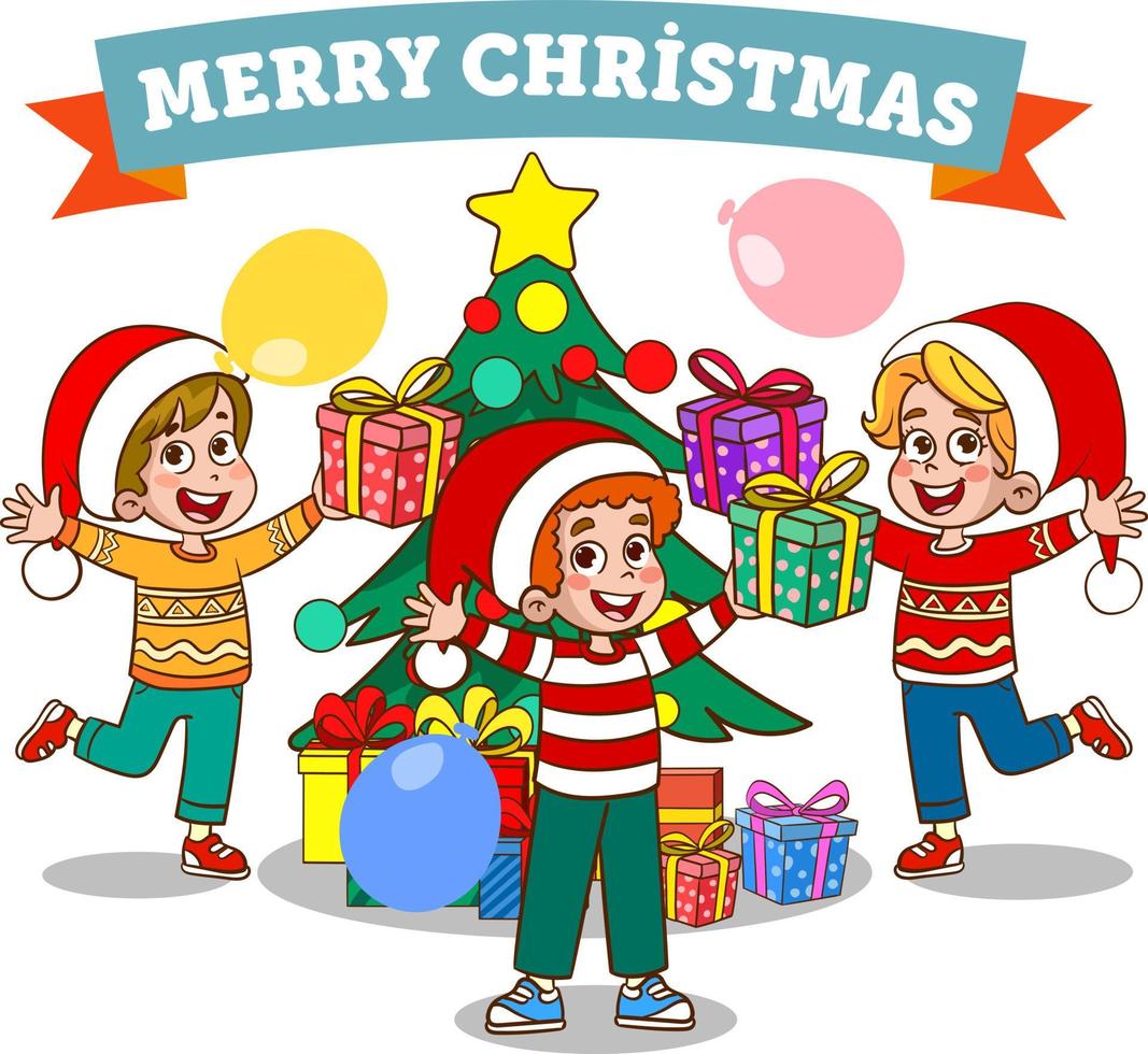 Children Celebrating New Year And Christmas vector