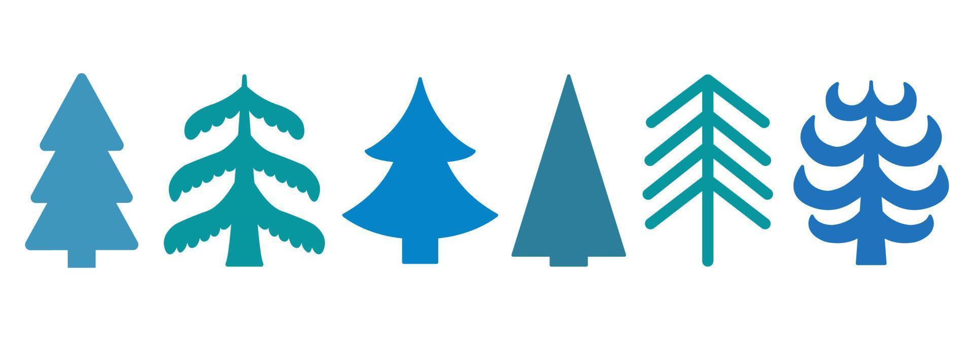 Simple flat style Christmas trees. Collection of pine trees for design Christmas, New Years, winter content vector