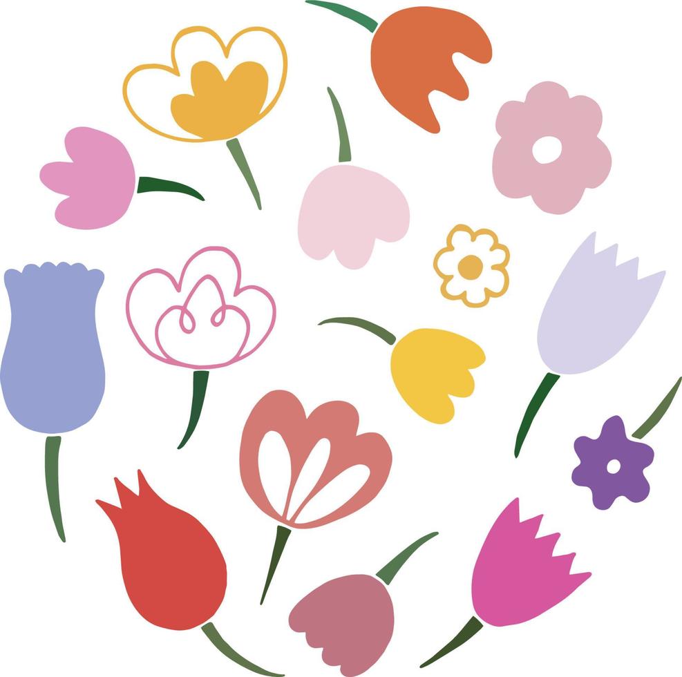 Collection of doodle flowers and leaves vector