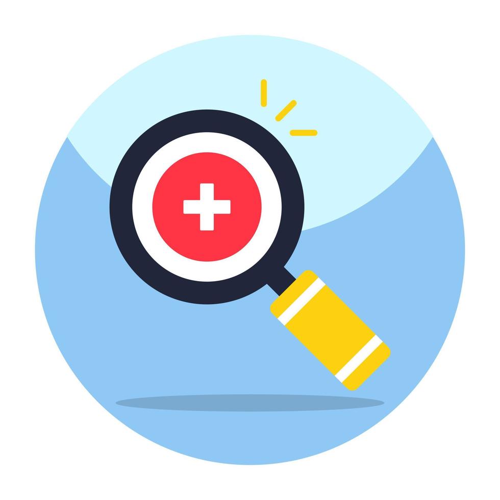 Plus sign under magnifying glass, icon of medical research vector