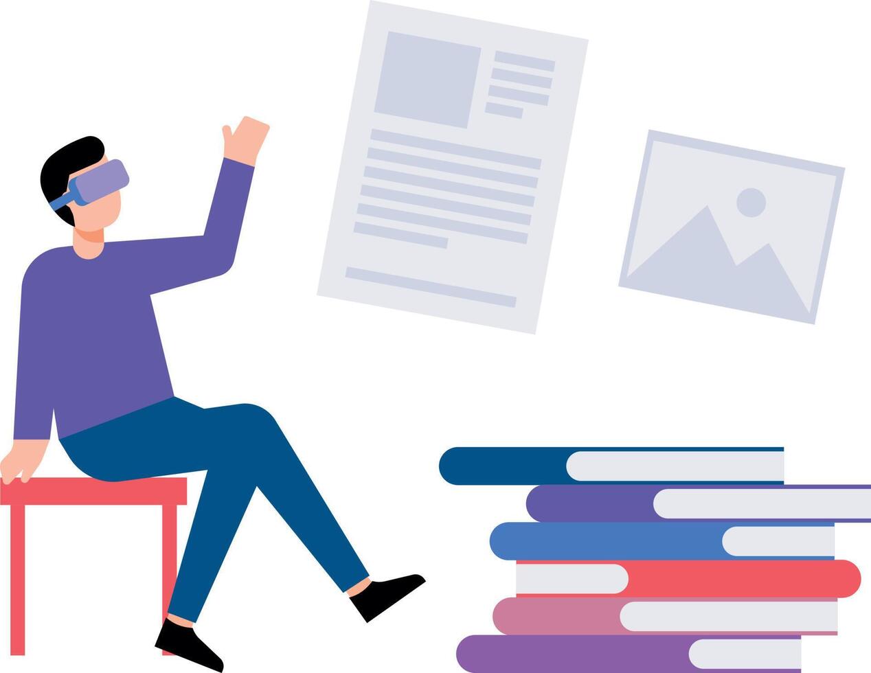 Boy reading with VR glasses on. 13276248 Vector Art at Vecteezy