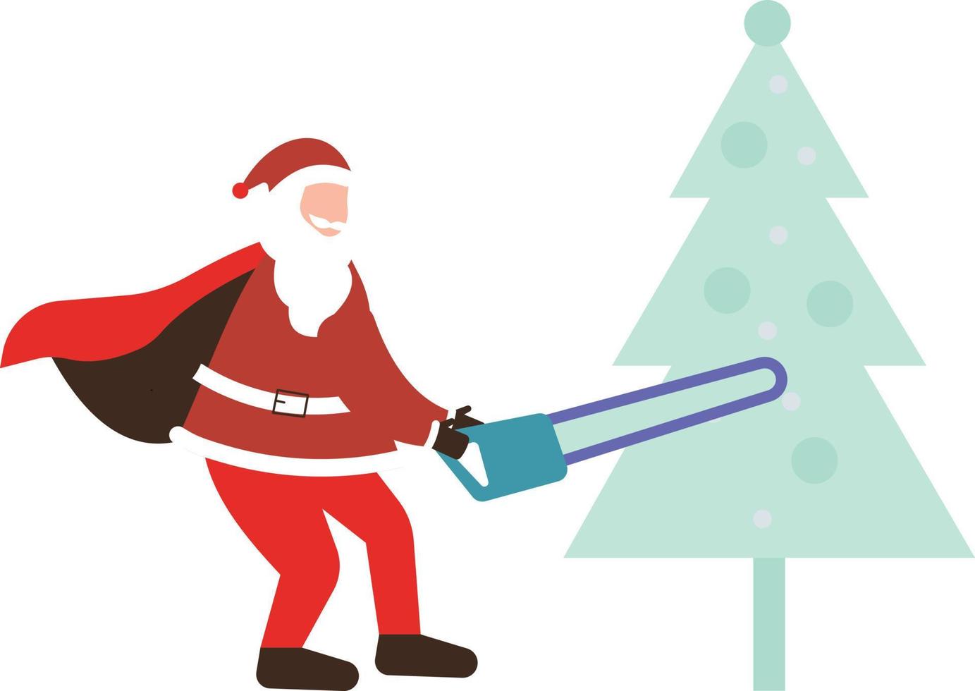 Santa is cutting down the Christmas tree. vector