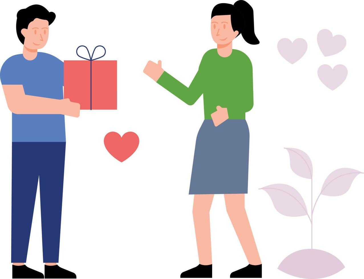 A boy is giving a gift to a girl on Valentine's Day. vector