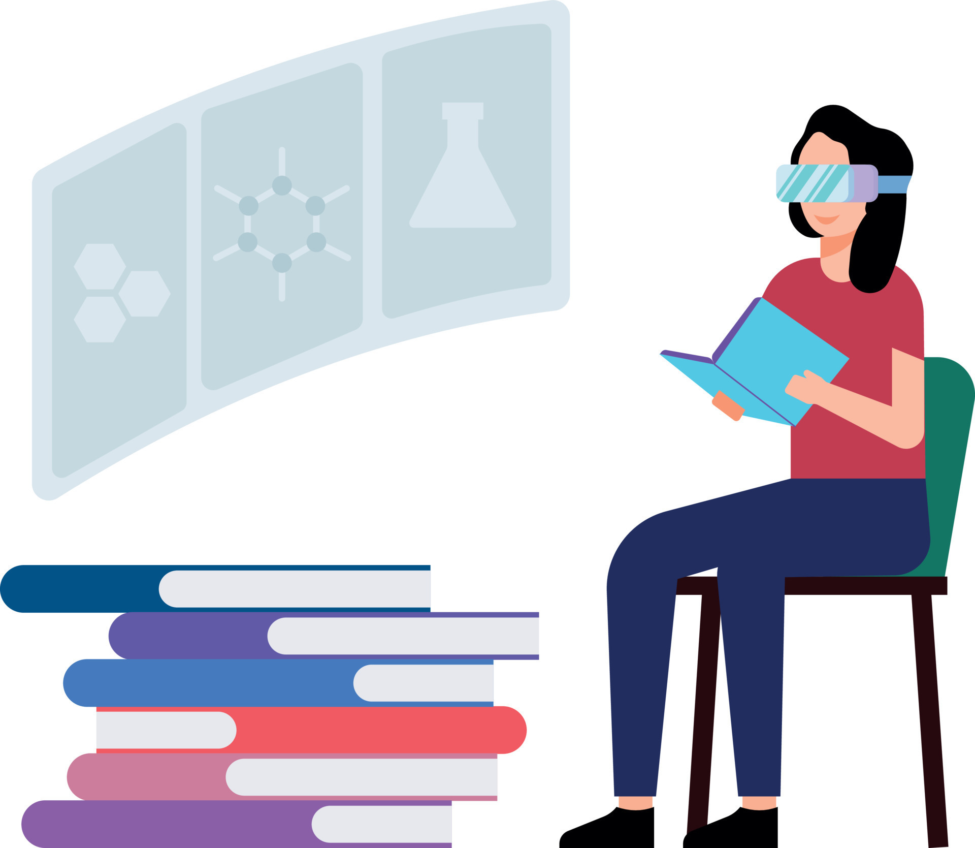 niña leyendo libros con gafas vr. 13276772 Vector en Vecteezy