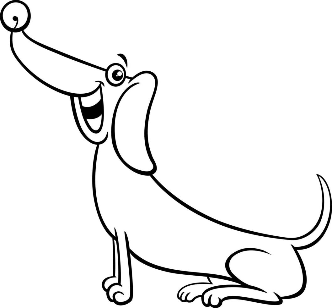 Página para colorear de personaje de perro salchicha de pura raza de dibujos animados vector