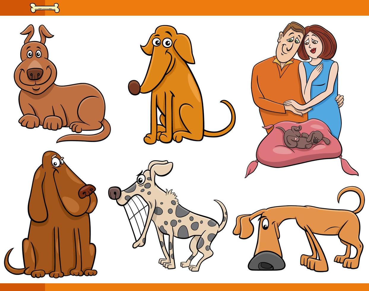 cartoon dogs and puppies animal characters set vector
