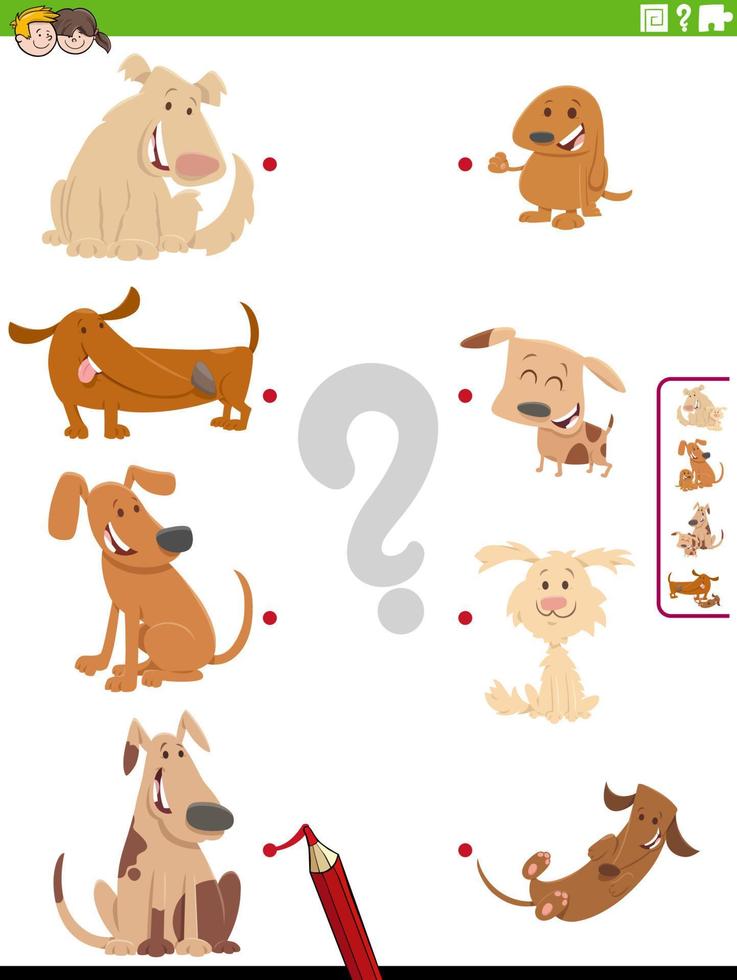 match cartoon dogs and their babies educational task vector