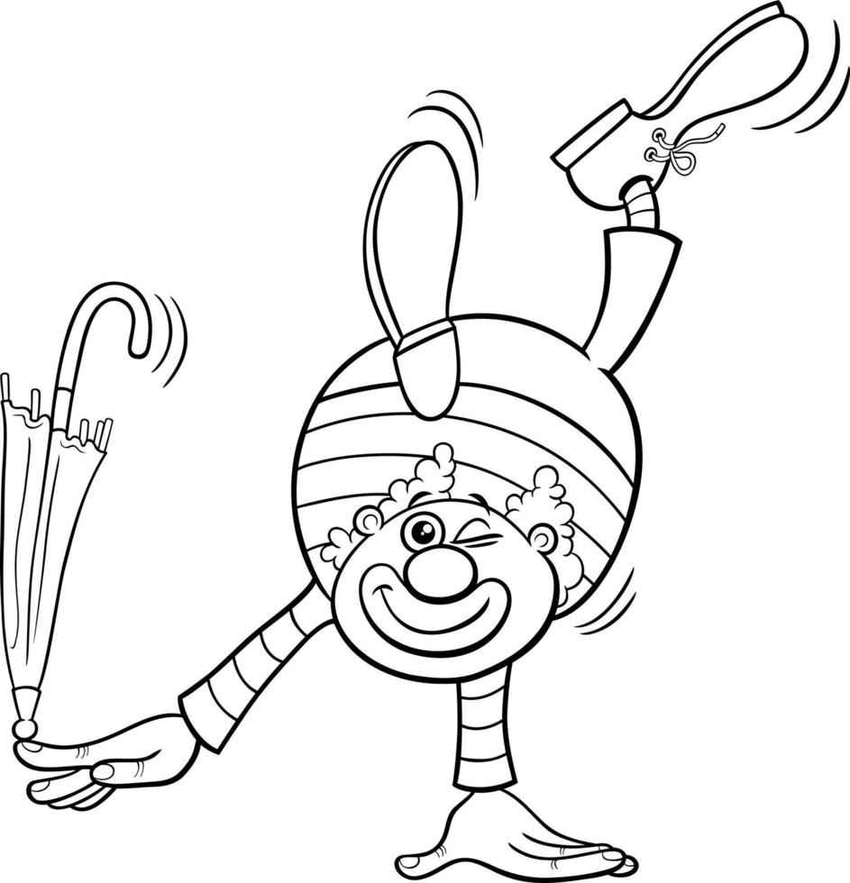 personaje de dibujos animados de payaso con página para colorear de paraguas vector