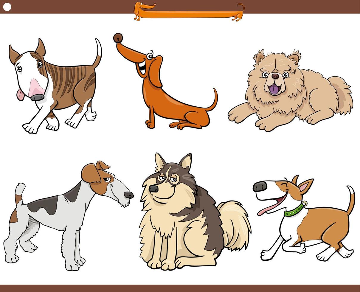 cartoon purebred dogs animal characters set vector