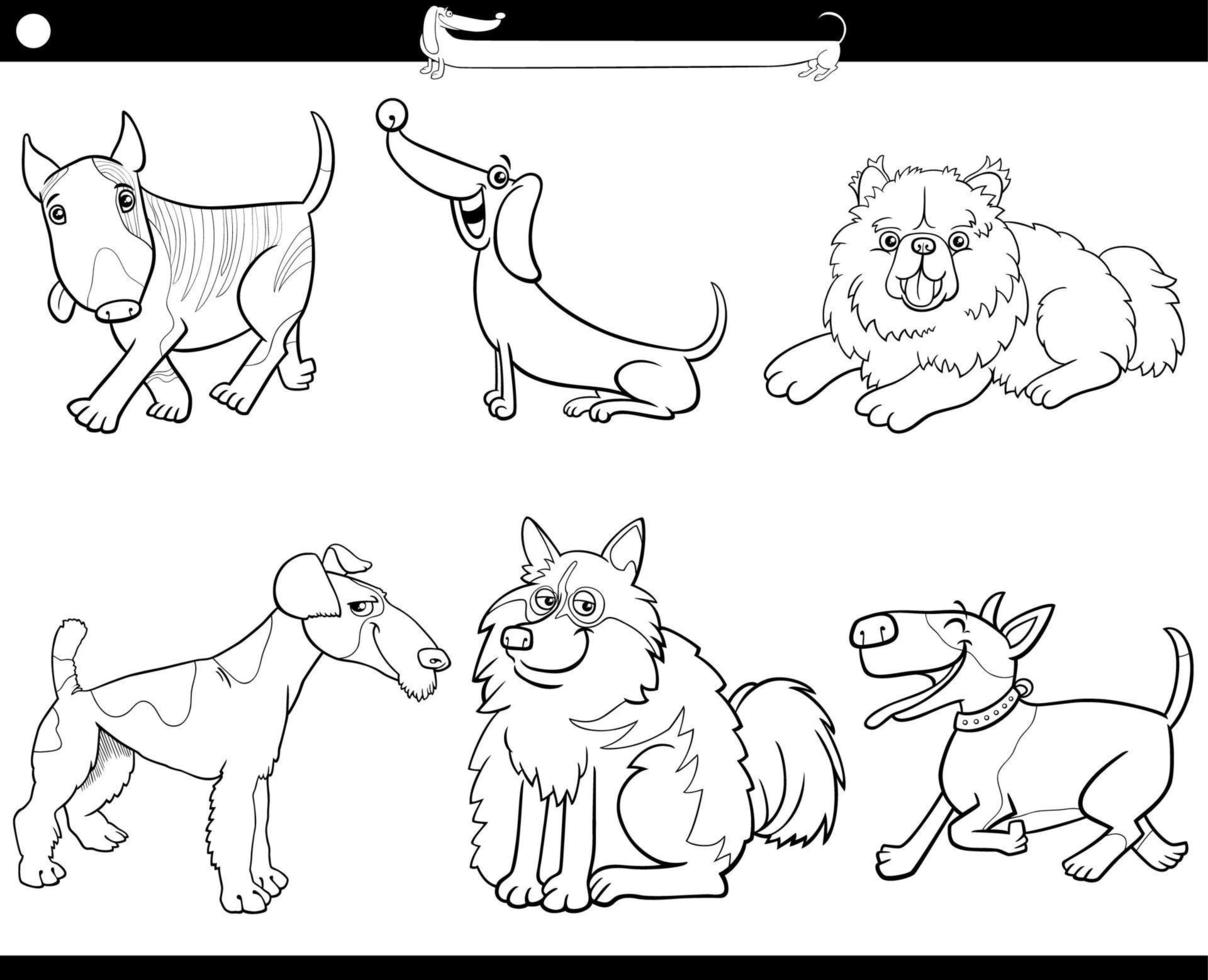 cartoon purebred dogs comic characters set coloring page vector