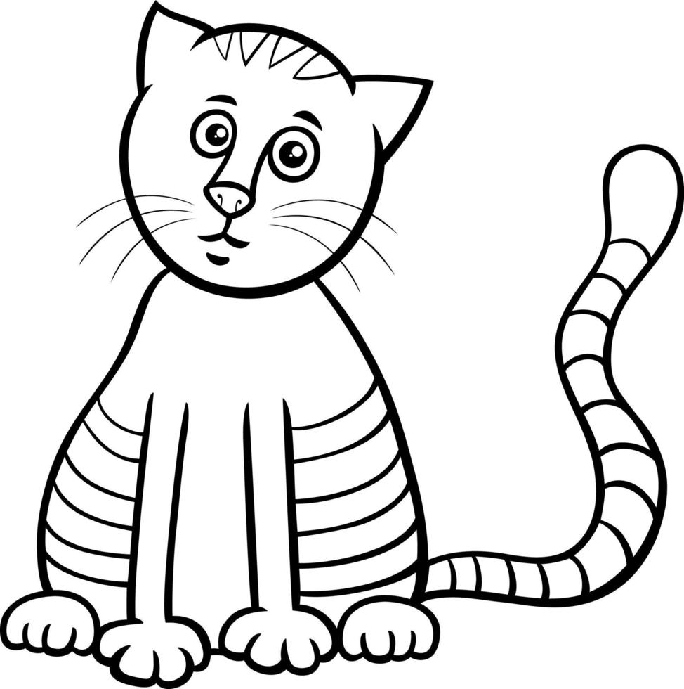 cartoon tabby cat animal character coloring page vector