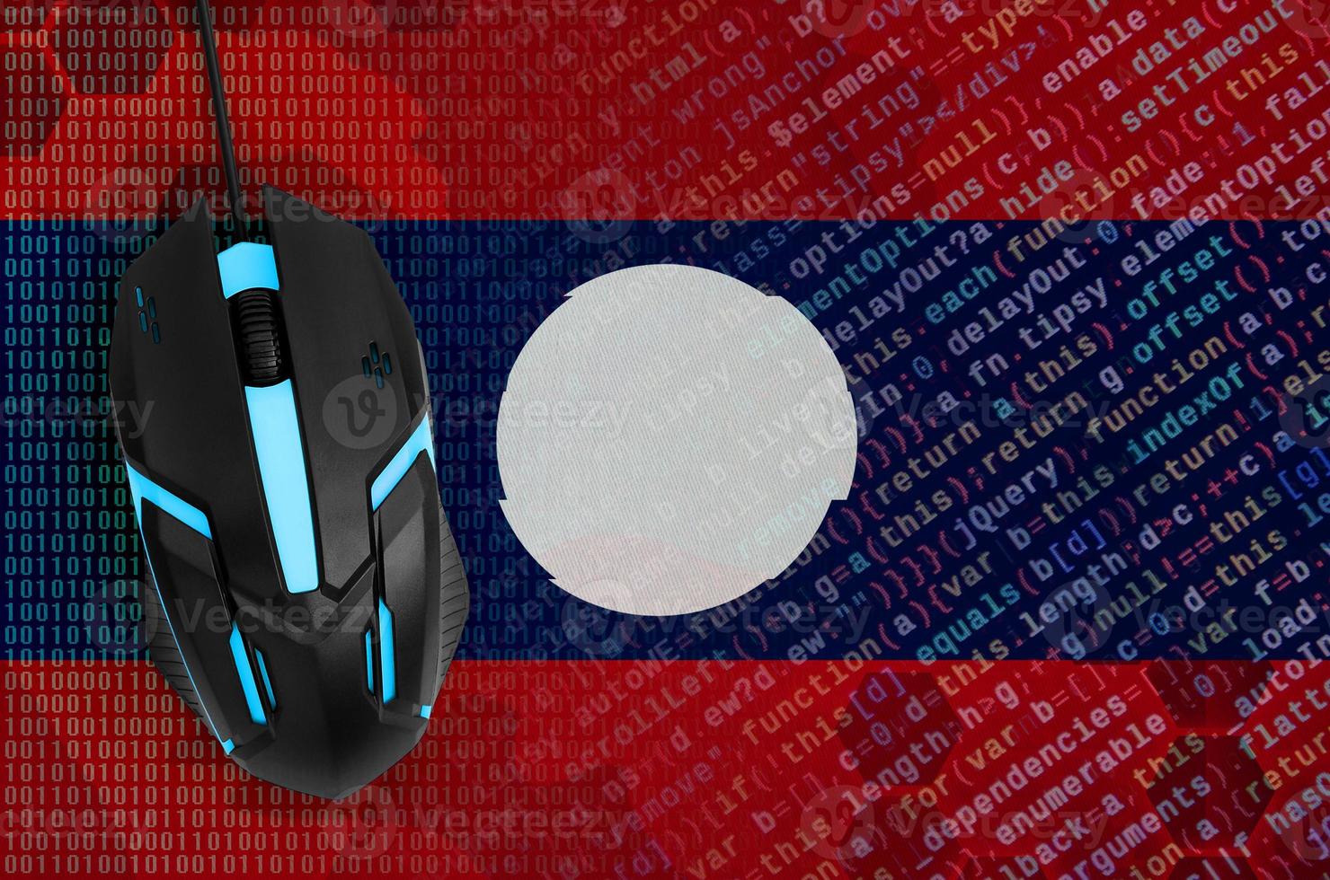 Laos flag  and computer mouse. Digital threat, illegal actions on the Internet photo