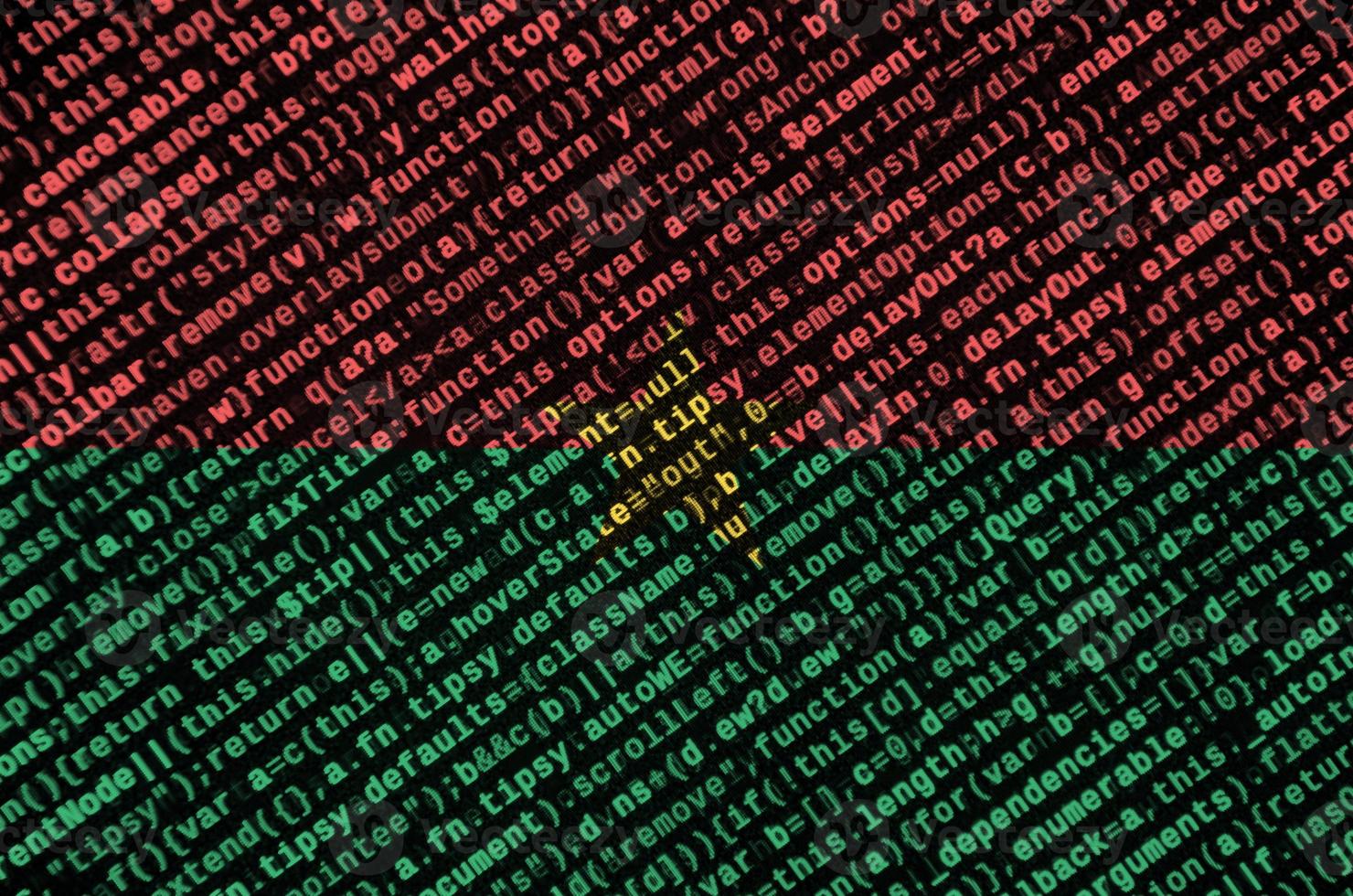 Burkina Faso flag  is depicted on the screen with the program code. The concept of modern technology and site development photo