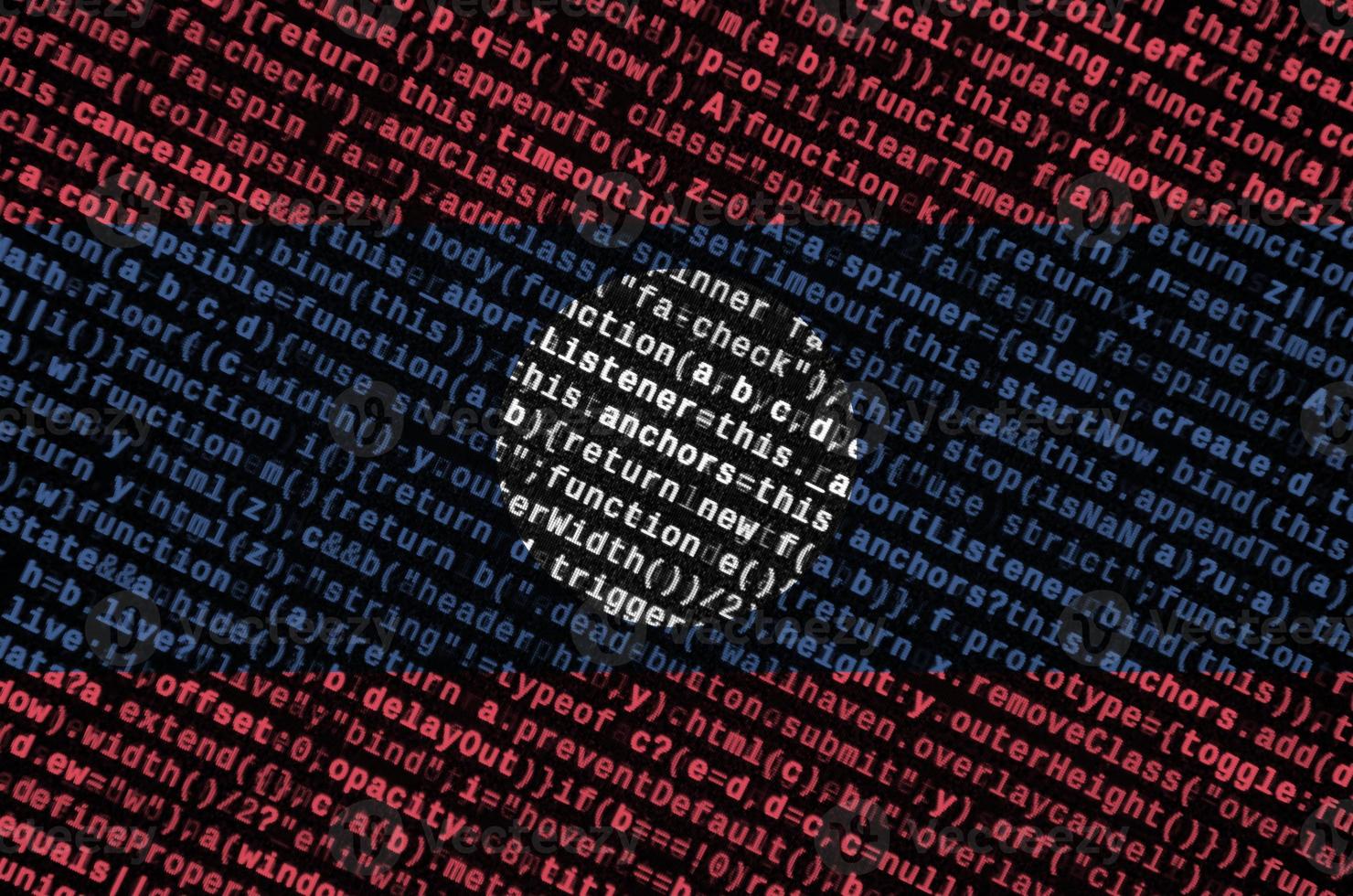 Laos flag  is depicted on the screen with the program code. The concept of modern technology and site development photo