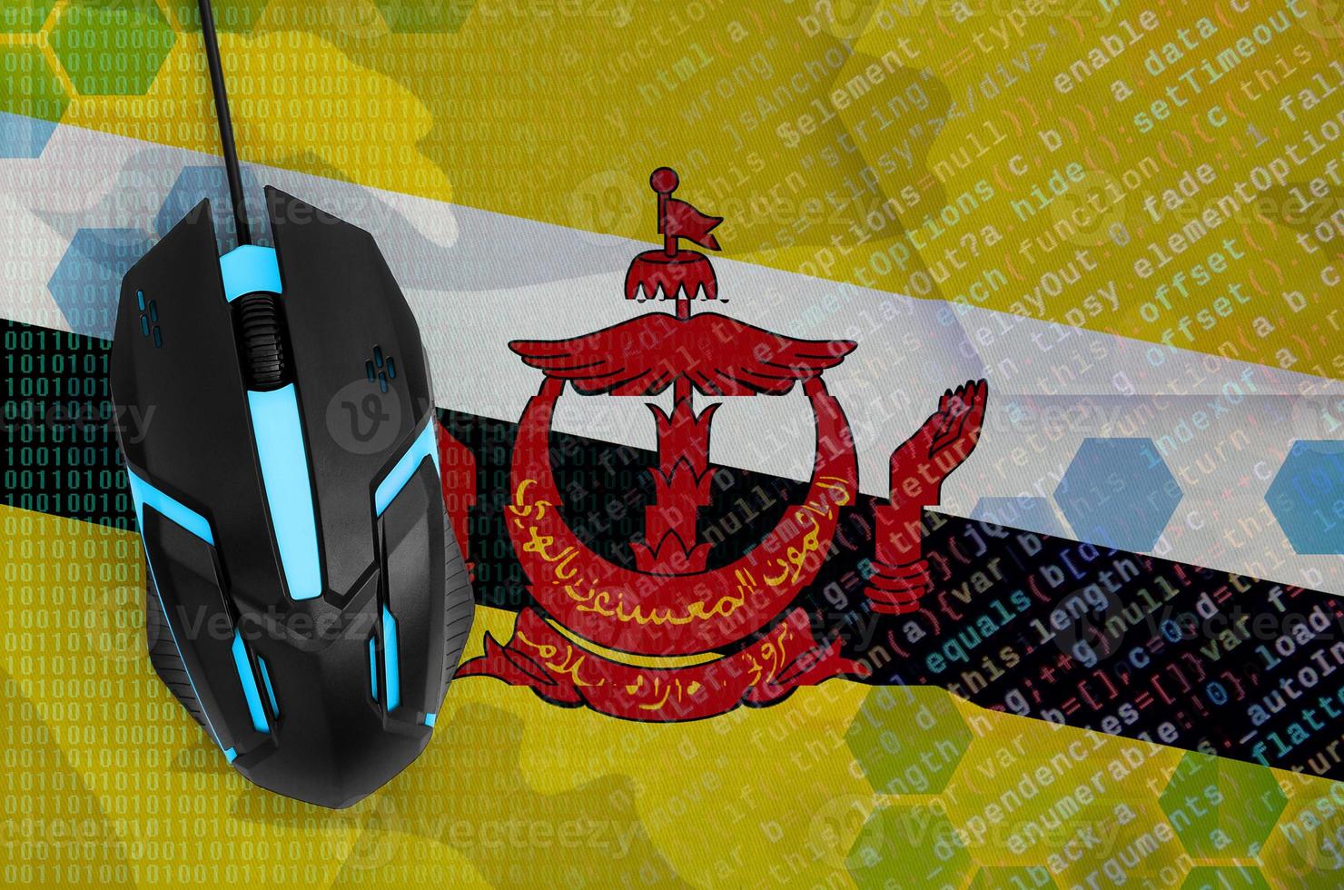 Brunei Darussalam flag  and computer mouse. Digital threat, illegal actions on the Internet photo
