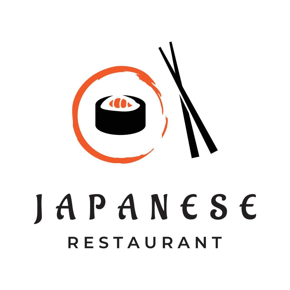 Sushi logo template design.Seafood or traditional japanese cuisine with salmon, delicious food.Logo for Japanese restaurant, bar, sushi shop. vector