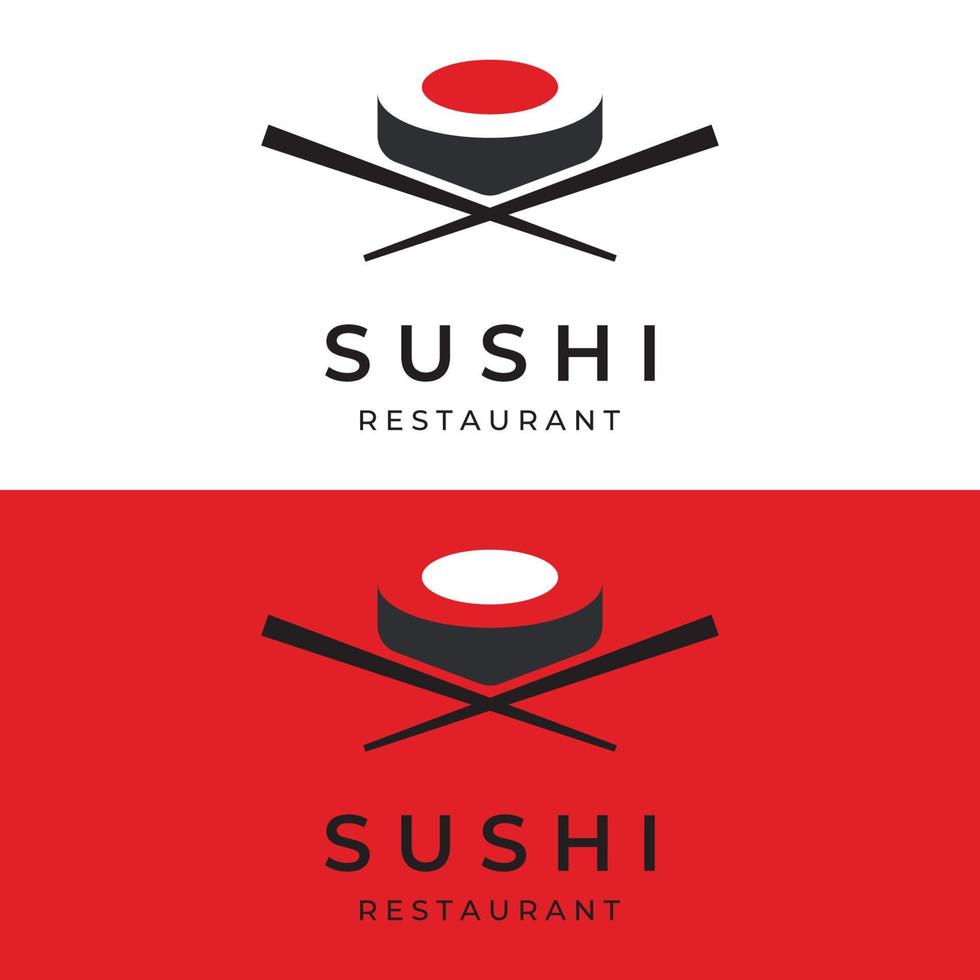 Sushi logo template design.Seafood or traditional japanese cuisine with salmon, delicious food.Logo for Japanese restaurant, bar, sushi shop. vector