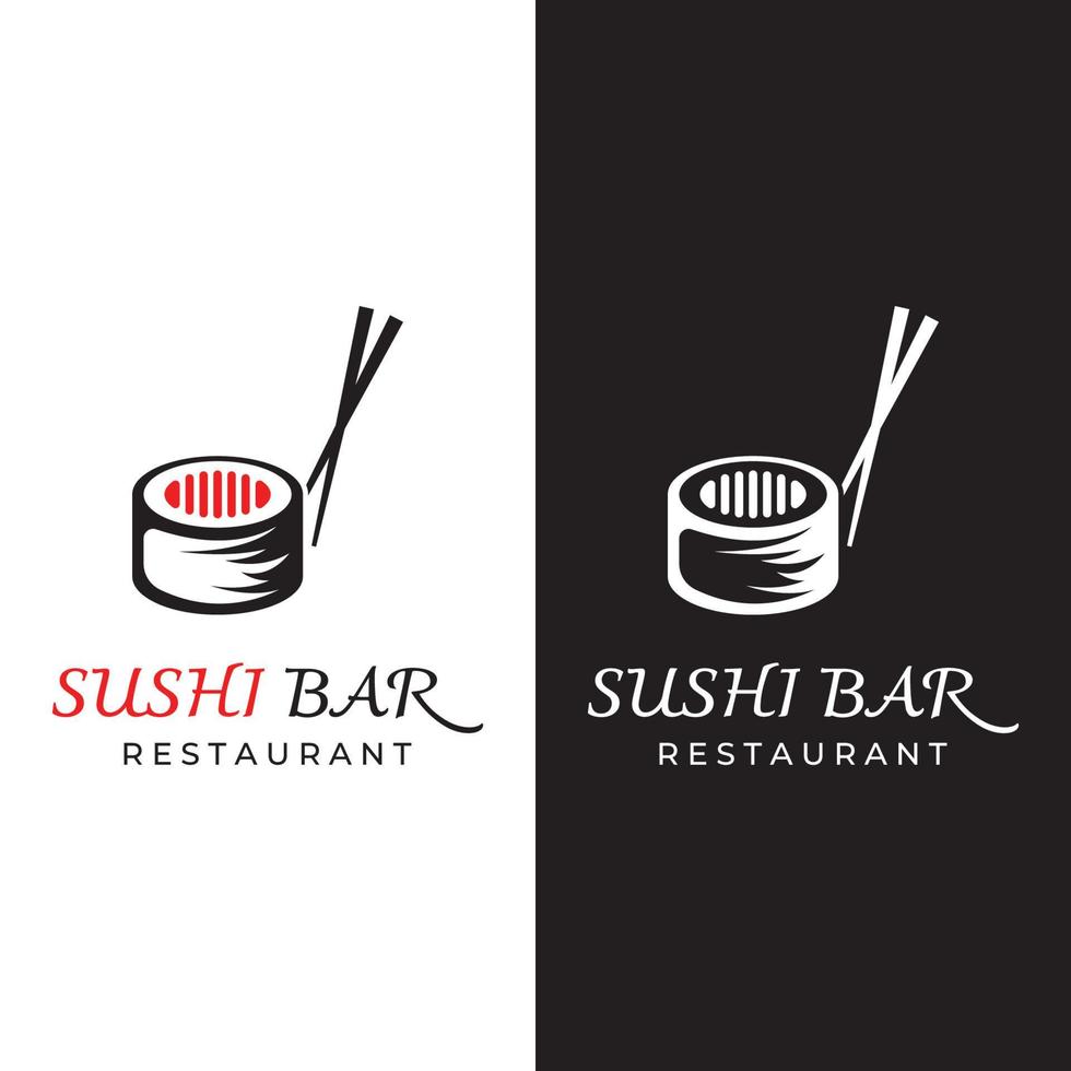 Sushi logo template design.Seafood or traditional japanese cuisine with salmon, delicious food.Logo for Japanese restaurant, bar, sushi shop. vector