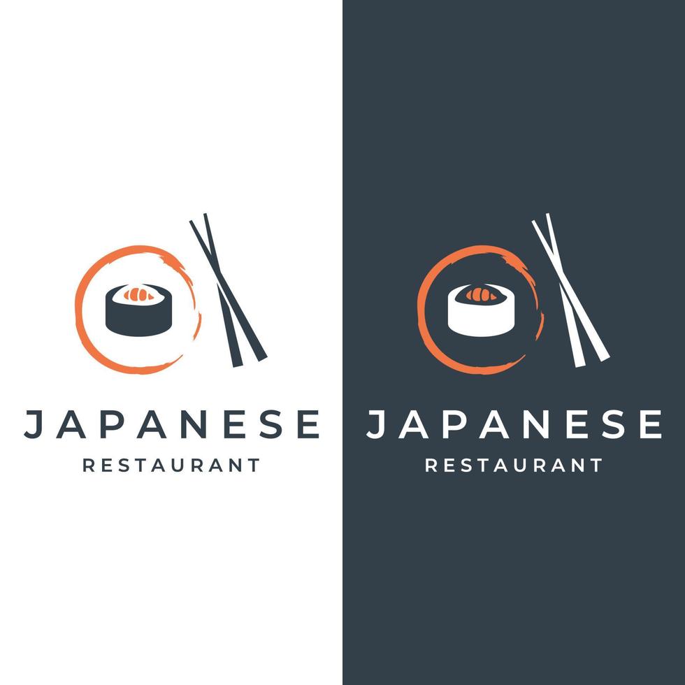 Sushi logo template design.Seafood or traditional japanese cuisine with salmon, delicious food.Logo for Japanese restaurant, bar, sushi shop. vector