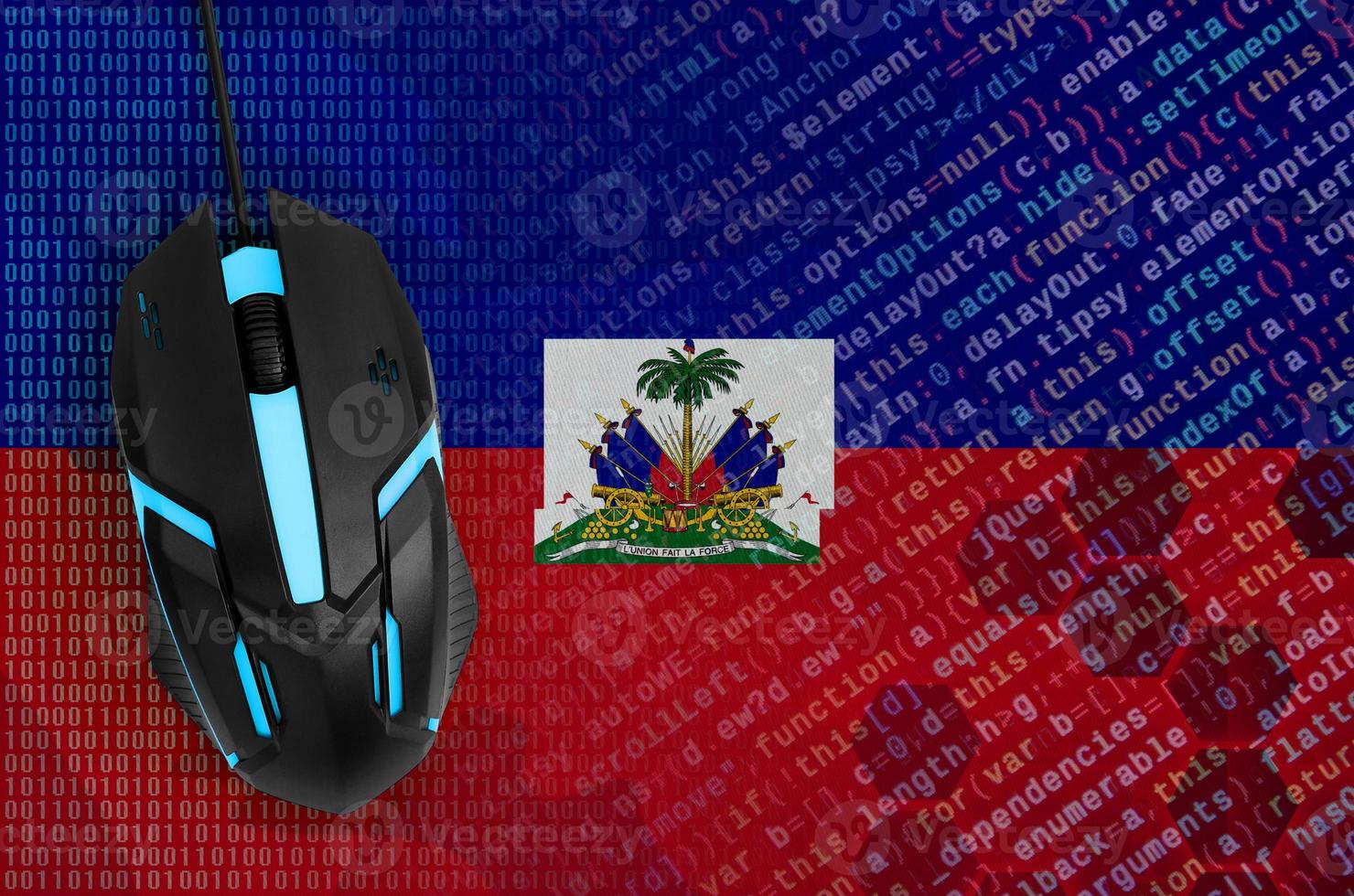 Haiti flag  and computer mouse. Digital threat, illegal actions on the Internet photo