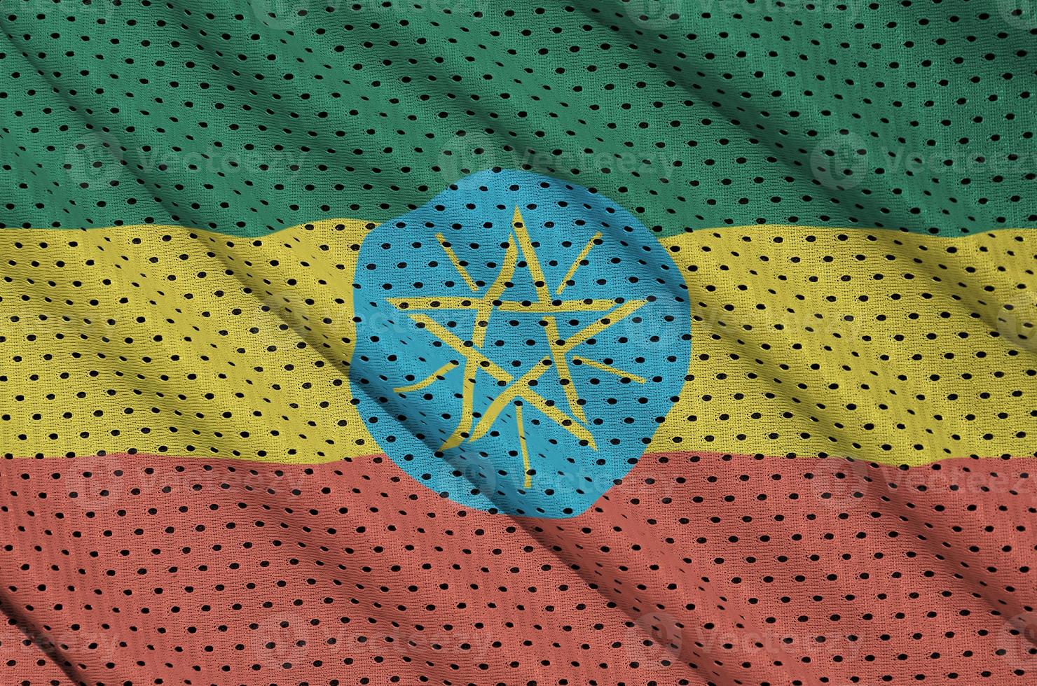 Ethiopia flag printed on a polyester nylon sportswear mesh fabri photo