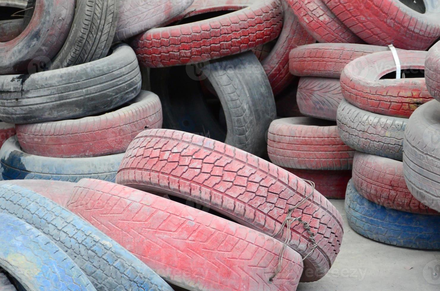 A picture of many old used tires left on a waste dump 13277673 Stock