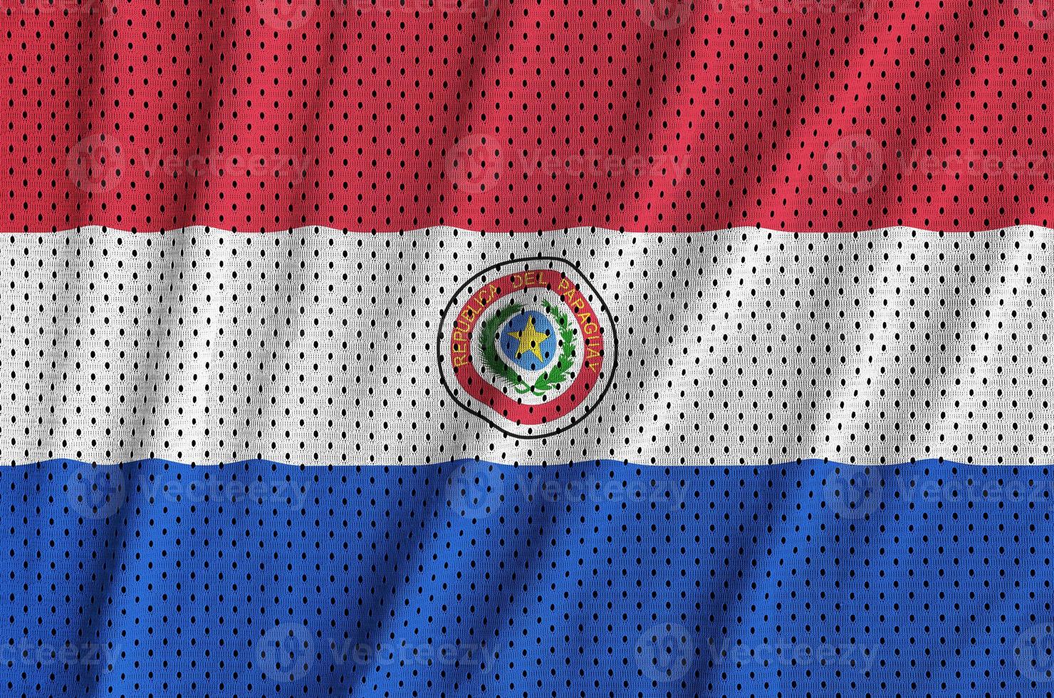Paraguay flag printed on a polyester nylon sportswear mesh fabri photo