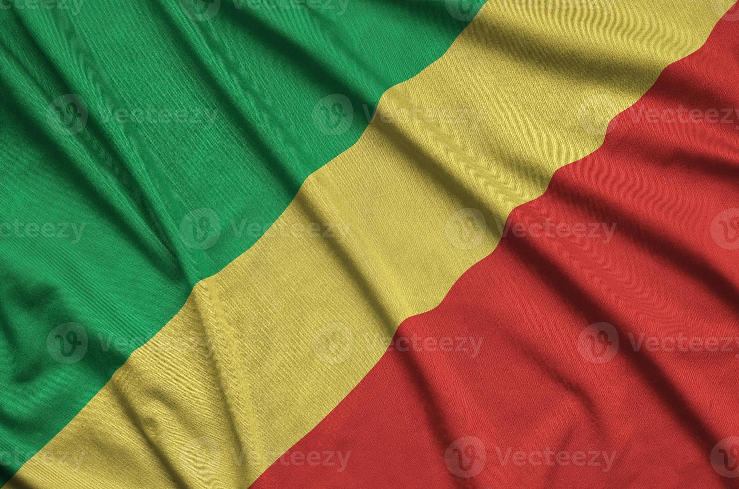 Congo flag  is depicted on a sports cloth fabric with many folds. Sport team banner photo