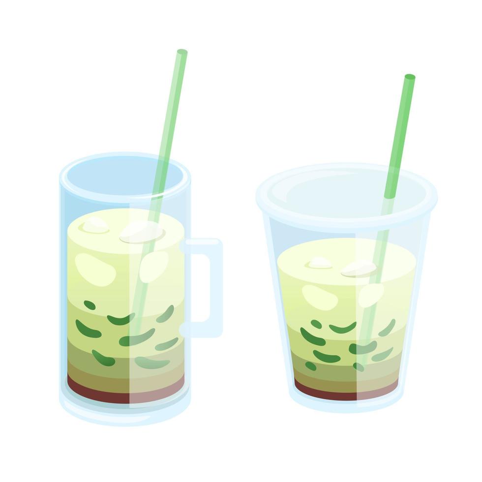 es cendol bebida tradicional indonesia en taza y símbolo de taza conjunto ilustración vector