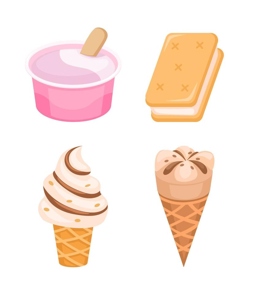 vector de ilustración de conjunto de símbolos de colección de cono de helado, taza y sándwich