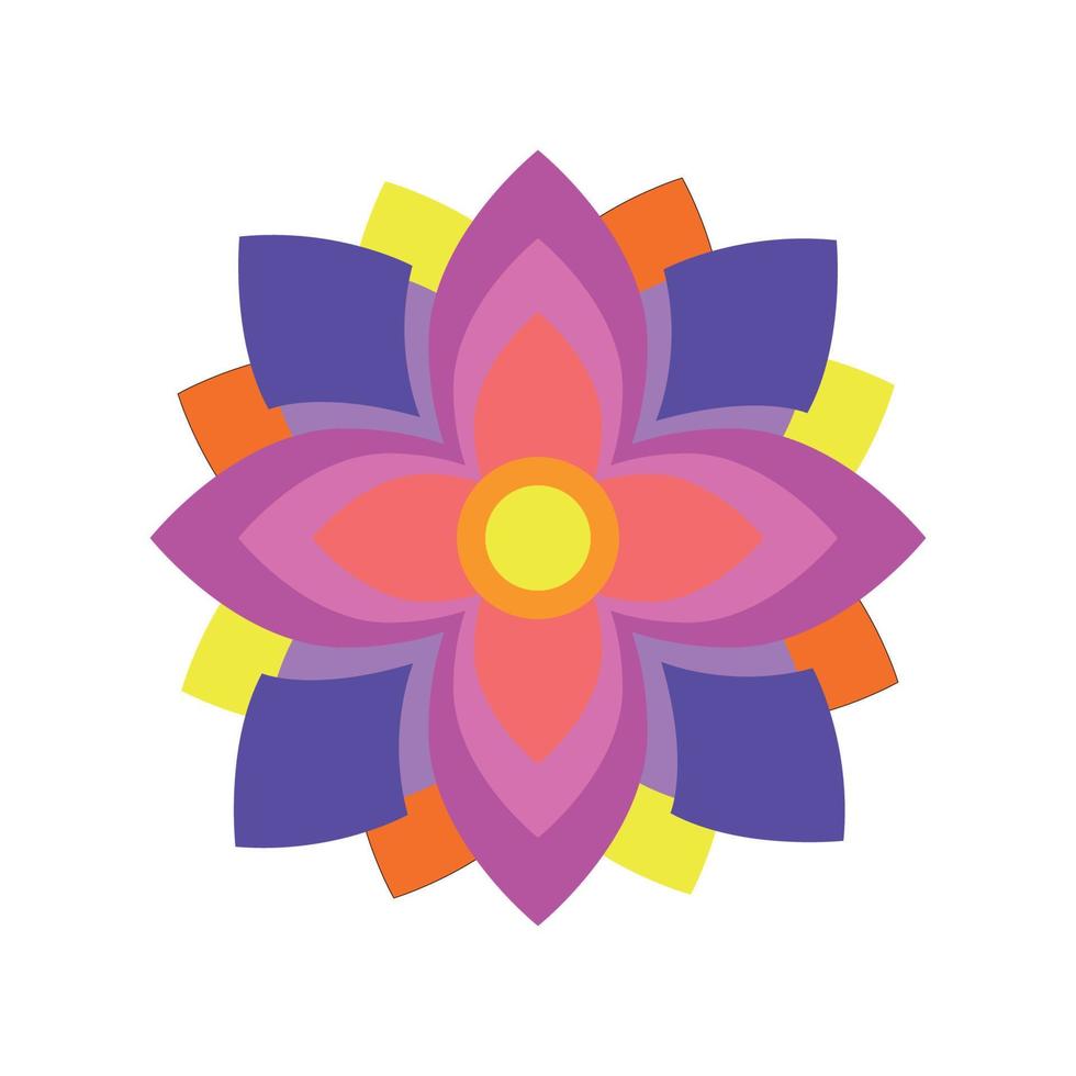 flor brillante multicolor geométrica, vector plano, aislar sobre fondo blanco, ugadi feliz